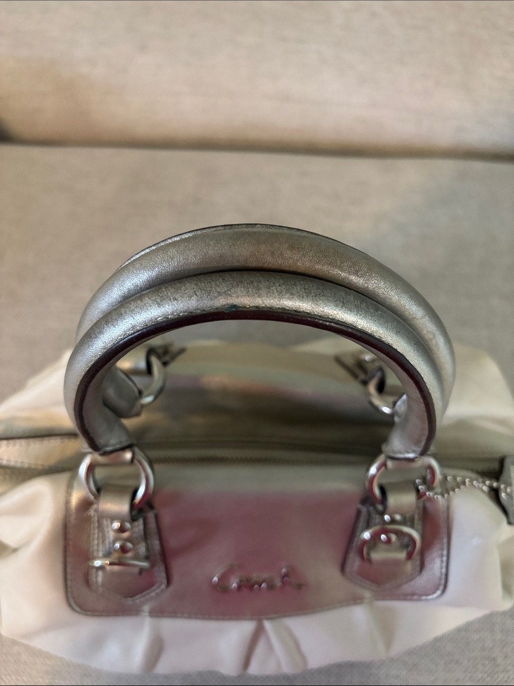 Coach Cream Satchel with Metallic Silver Accents - Picture 8 of 8